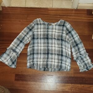 Maison Jules Blue and White Plaid Blouse
